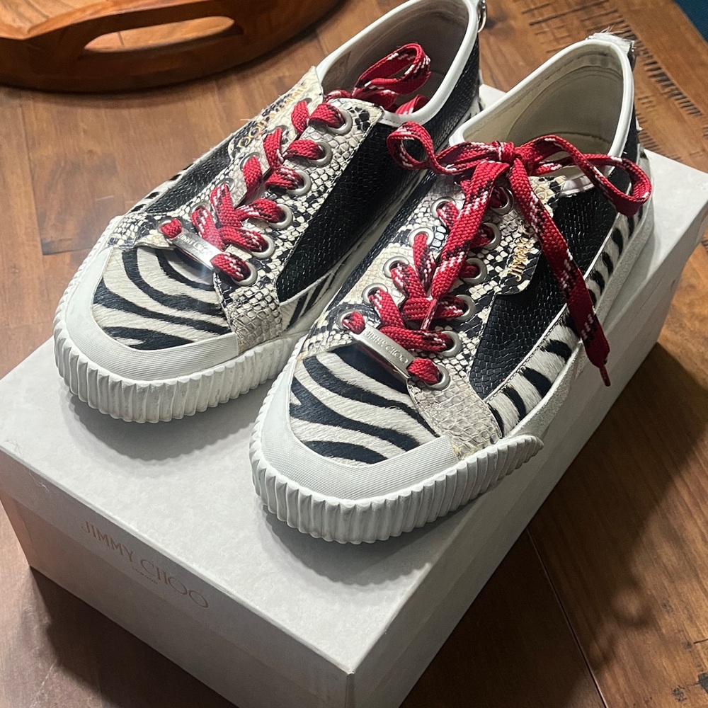 Jimmy Choo Zebra Pattern Sneakers with Red Accents